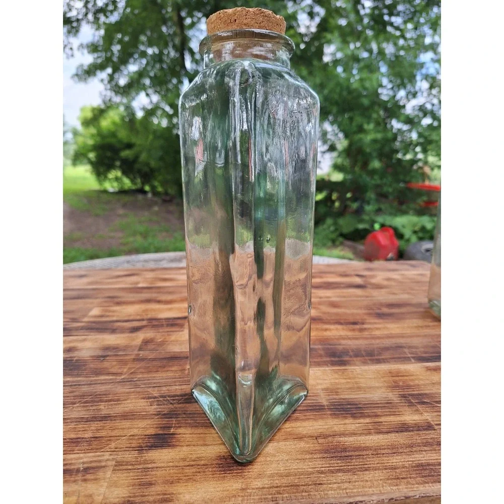 Vintage 1 Triangular 2‎ Square Thick Green Clear Glass Flower Vase Kitchen Jars